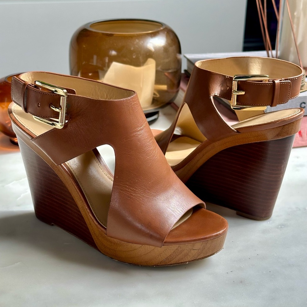 Michael Kors Brown Leather Wedges